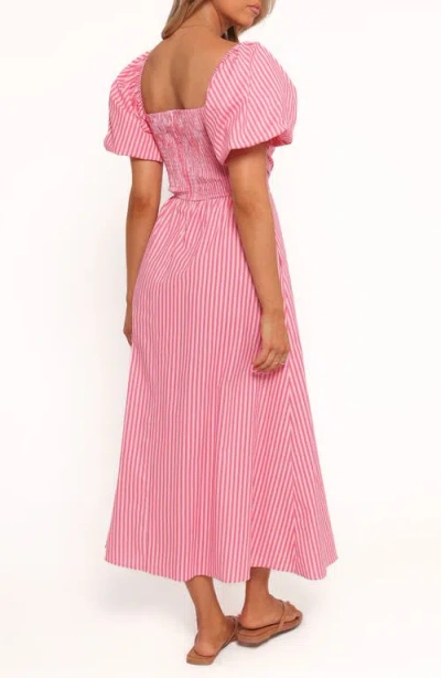 Petal And Pup Petal & Pup Chlo Stripe Puff Sleeve Cotton Midi Sundress In Pink