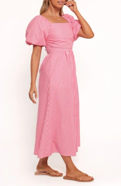 Petal And Pup Petal & Pup Chlo Stripe Puff Sleeve Cotton Midi Sundress In Pink