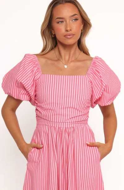 Petal And Pup Petal & Pup Chlo Stripe Puff Sleeve Cotton Midi Sundress In Pink