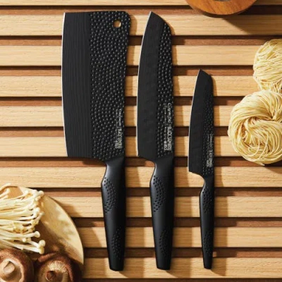 Cuisine::pro Id3 Black Samurai Ultimate Steel 3 Piece Knife Set In Black