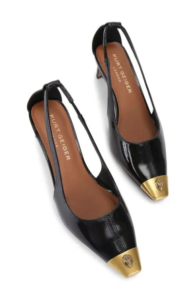 Kurt Geiger Womens Black Regent Low Open-toe Leather Heeled Slingback Courts