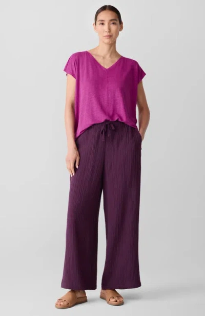 Eileen Fisher V-neck Organic Linen T-shirt In Pink