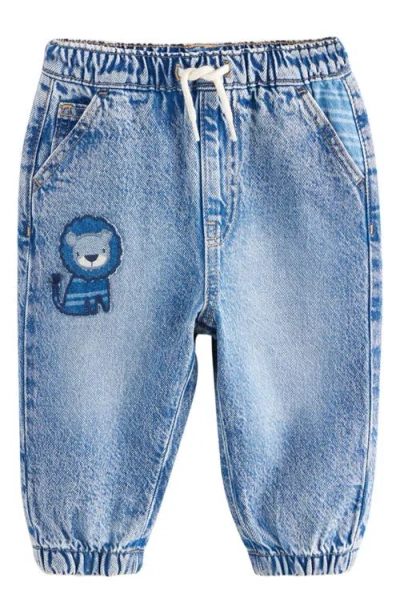 Next Kids' Laser Stripe Lion Jeans In Blue