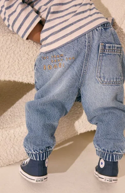 Next Kids' Laser Stripe Lion Jeans In Blue