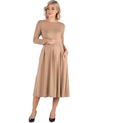 24seven Comfort Apparel Maternity Midi Length Fit And Flare Pocket Dress