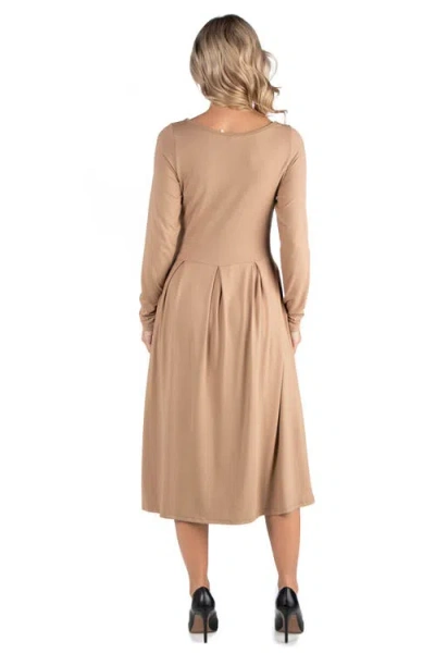 24seven Comfort Apparel Maternity Midi Length Fit And Flare Pocket Dress
