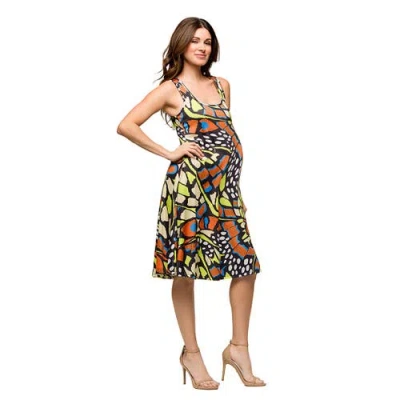 24seven Comfort Apparel Maternity Butterfly Print Sleeveless Knee Length Tank Swing Dress