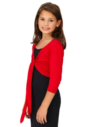 24sevenkid Tie Front Cropped Cardigan Shrug In Red