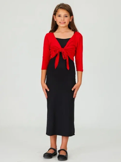 24sevenkid Tie Front Cropped Cardigan Shrug In Red