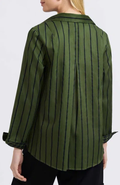 Foxcroft Agnes Stripe Cotton Popover Top