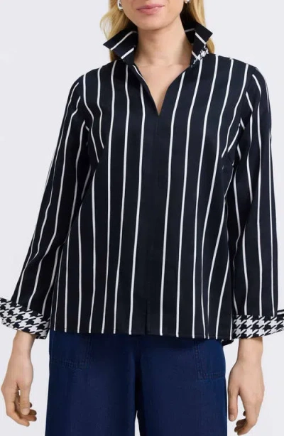 Foxcroft Agnes Stripe Cotton Popover Top