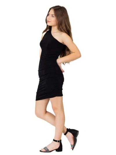 24sevenkid One Shoulder Party Mini Dress In Black