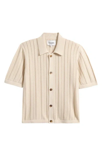 Corridor Ladder Knit Short Sleeve Button-up Shirt In Neutral