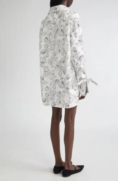 Max Mara Sansa Bow Print Long Sleeve Cotton Poplin Minidress In Neutral