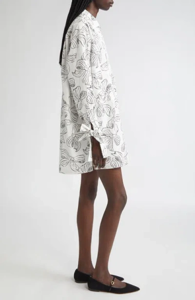 Max Mara Sansa Bow Print Long Sleeve Cotton Poplin Minidress In Neutral