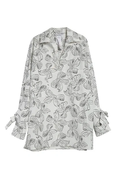 Max Mara Sansa Bow Print Long Sleeve Cotton Poplin Minidress In Neutral