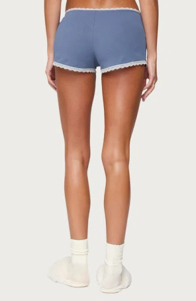 Edikted Eliane Contrast Lace Micro Shorts In Blue