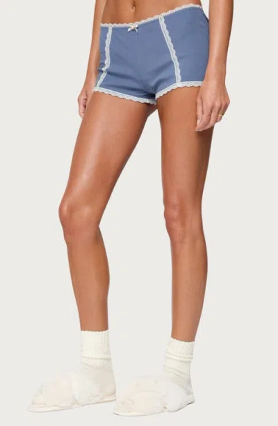 Edikted Eliane Contrast Lace Micro Shorts In Blue