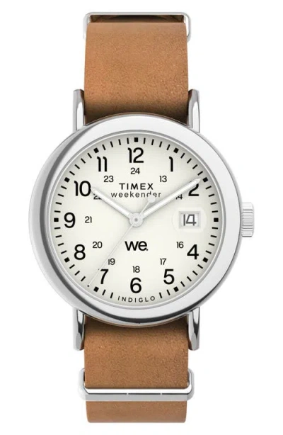 Timex ® Weekender Leather Strap Watch, 37mm In Brown