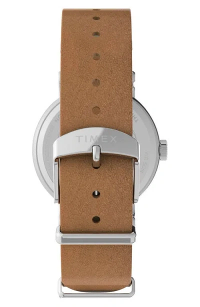 Timex ® Weekender Leather Strap Watch, 37mm In Brown