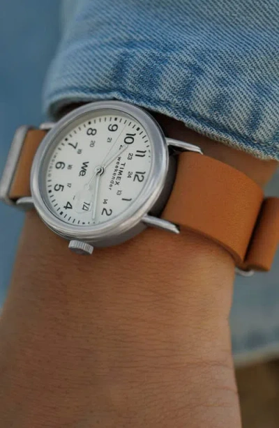 Timex ® Weekender Leather Strap Watch, 37mm In Brown