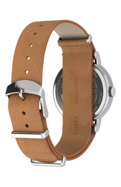 Timex ® Weekender Leather Strap Watch, 37mm In Brown