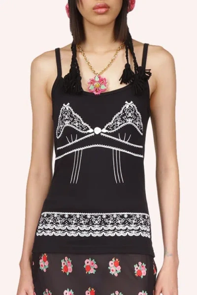 Anna Sui Lingerie Printed Tank Top In Black