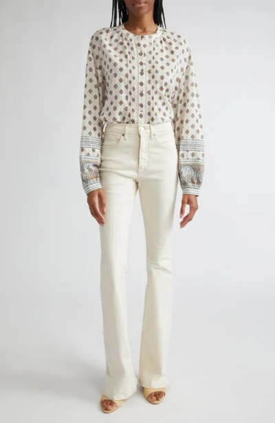 Veronica Beard Lollie Mixed Print Cotton Blend Button-up Shirt In White