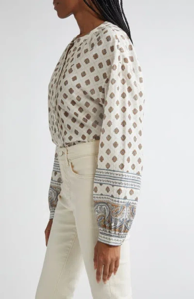 Veronica Beard Lollie Mixed Print Cotton Blend Button-up Shirt In White