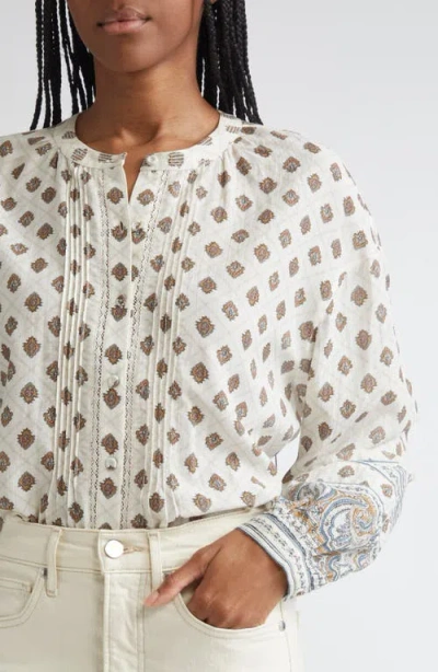 Veronica Beard Lollie Mixed Print Cotton Blend Button-up Shirt In White