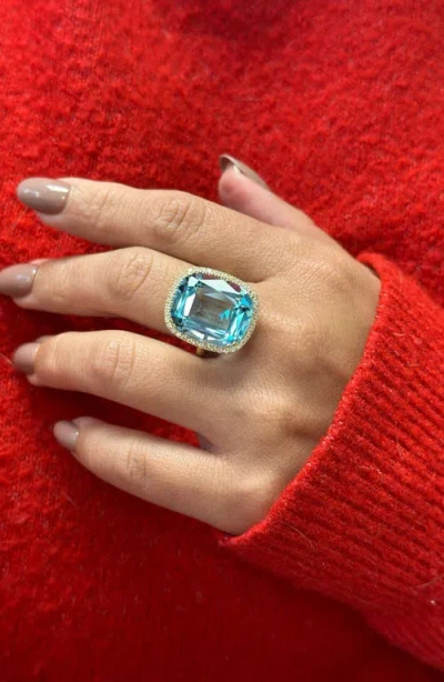 Goshwara Gossip Cushion Cut Blue Topaz & Diamond Cocktail Ring In Blue