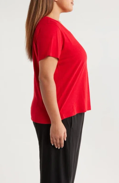 Eileen Fisher Easy V-neck Organic Cotton T-shirt In Red