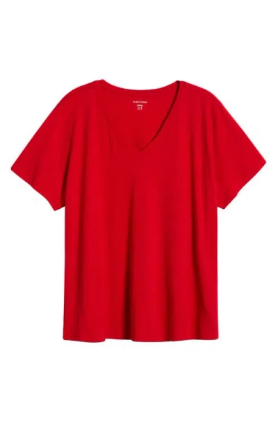 Eileen Fisher Easy V-neck Organic Cotton T-shirt In Red
