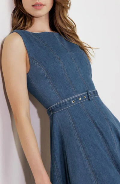 Freemarket Belted Seamed Denim Flare Maxi Dress