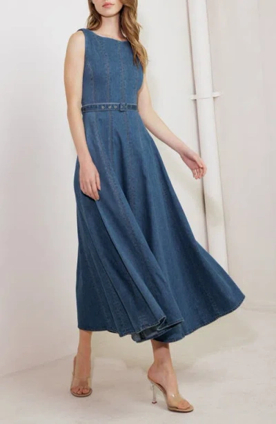 Freemarket Belted Seamed Denim Flare Maxi Dress