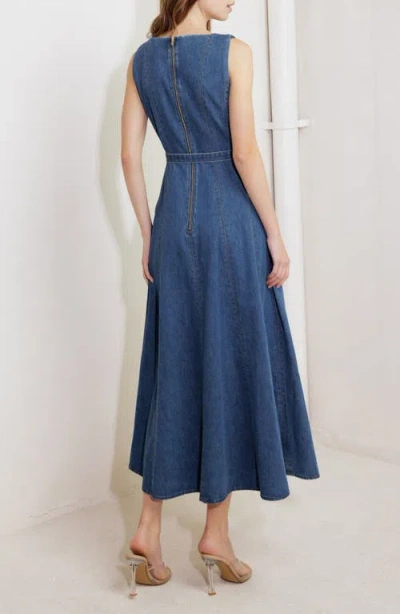 Freemarket Belted Seamed Denim Flare Maxi Dress
