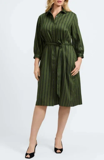 Foxcroft Esther Stripe Cotton Shirtdress In Green