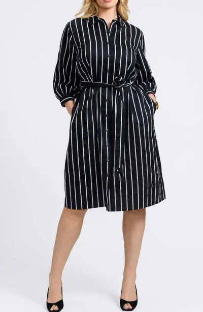 Foxcroft Esther Stripe Cotton Shirtdress In Black