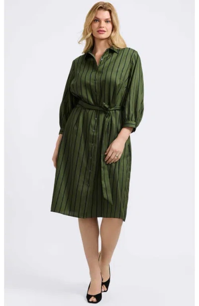 Foxcroft Esther Stripe Cotton Shirtdress In Green