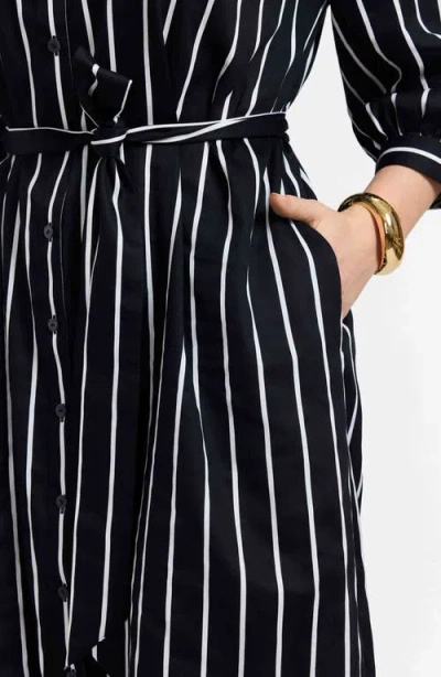Foxcroft Esther Stripe Cotton Shirtdress In Black