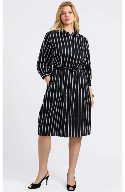 Foxcroft Esther Stripe Cotton Shirtdress In Black