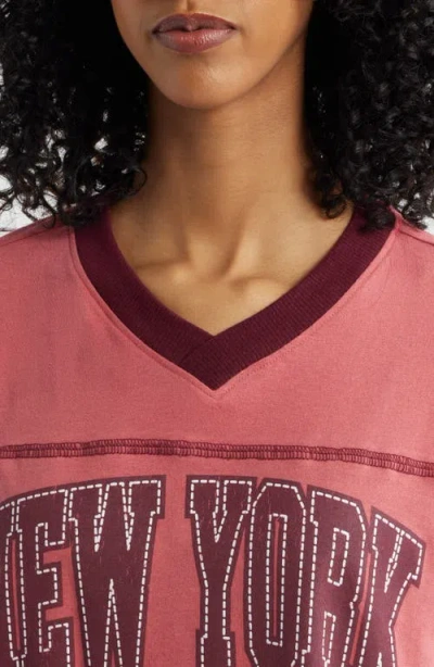 Vinyl Icons New York Cotton Graphic Football T-shirt In Pink
