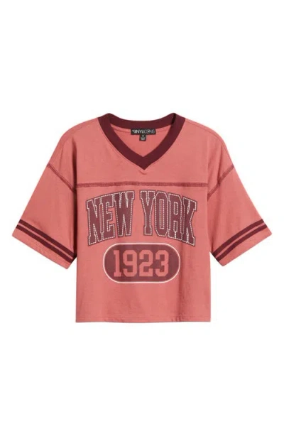 Vinyl Icons New York Cotton Graphic Football T-shirt In Pink