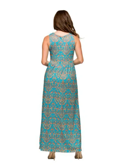 24seven Comfort Apparel Maternity Sky Blue Sleeveless V-neck Maxi Dress With Pockets In Blue