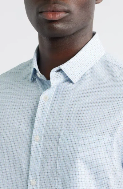 Mizzen + Main Mizzen+main Leeward Trim Fit Microprint Short Sleeve Performance Button-up Shirt In Blue