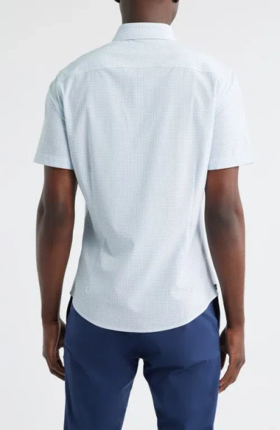 Mizzen + Main Mizzen+main Leeward Trim Fit Microprint Short Sleeve Performance Button-up Shirt In Blue