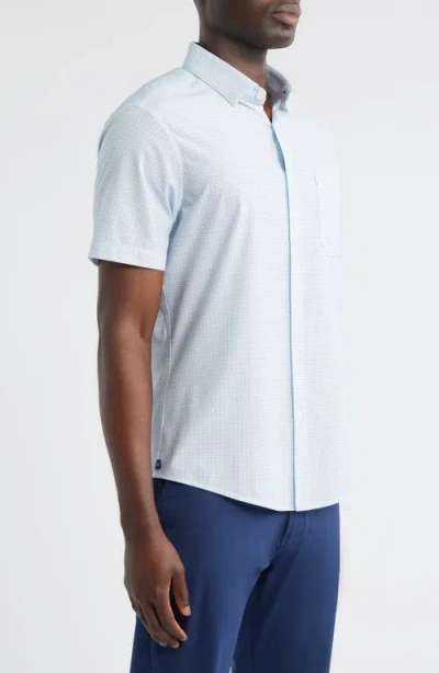 Mizzen + Main Mizzen+main Leeward Trim Fit Microprint Short Sleeve Performance Button-up Shirt In Blue