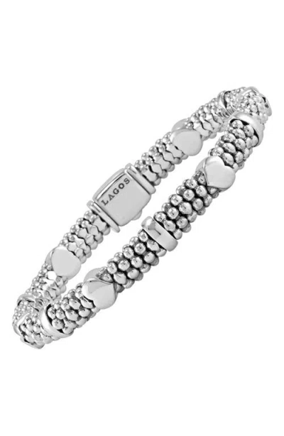 Lagos Kids' Caviar Beaded Heart Bracelet In Metallic
