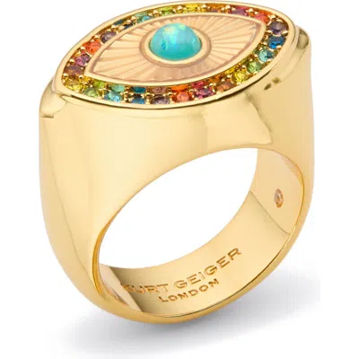 Kurt Geiger London Rainbow Crystal Evil Eye Cocktail Ring In Gold