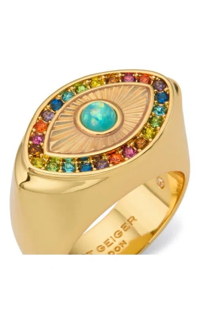 Kurt Geiger London Rainbow Crystal Evil Eye Cocktail Ring In Gold